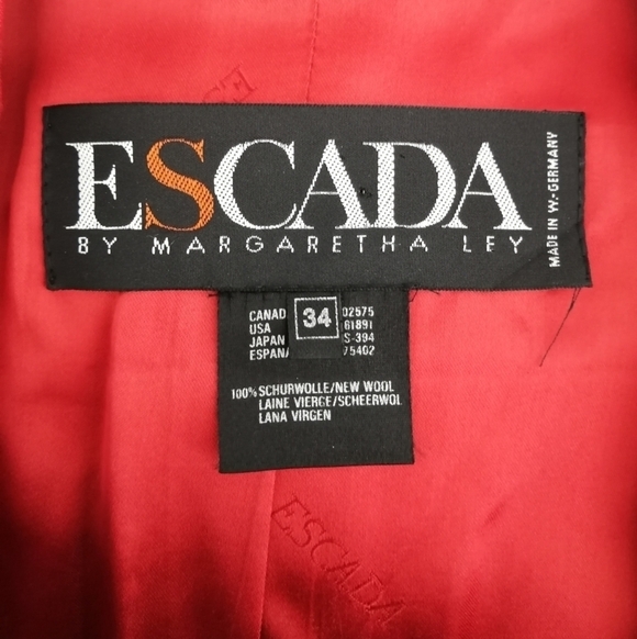 Vintage Escada '80s Margaretha Ley Wool Longline Single Breasted Red Blazer 34 4 - Picture 14 of 17